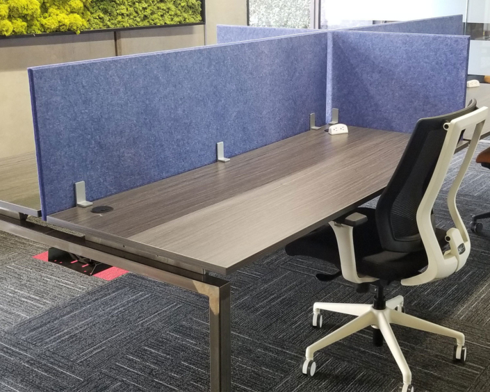 Clear Design upholstered table dividers for commercial desk