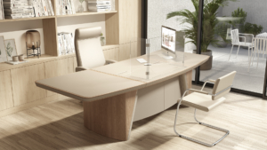 SPECIAL T executive boat wood shaped desk with high back chair