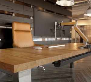 ZGO Technologies natural wood executive desk in modern office space
