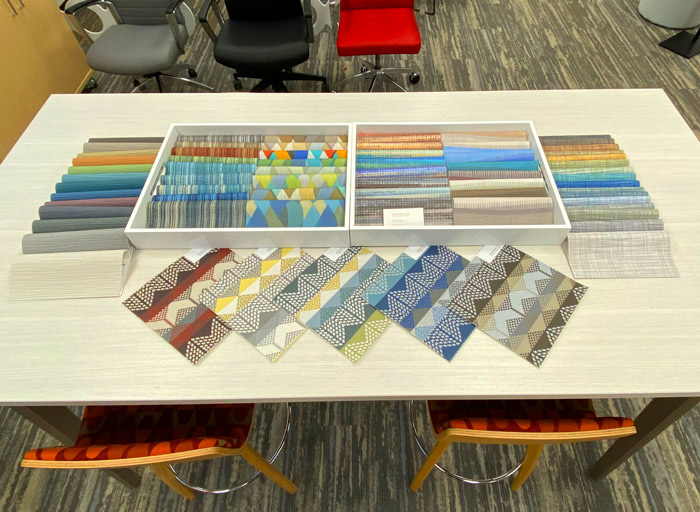 colorful fabric samples for custom upholstered office furniture