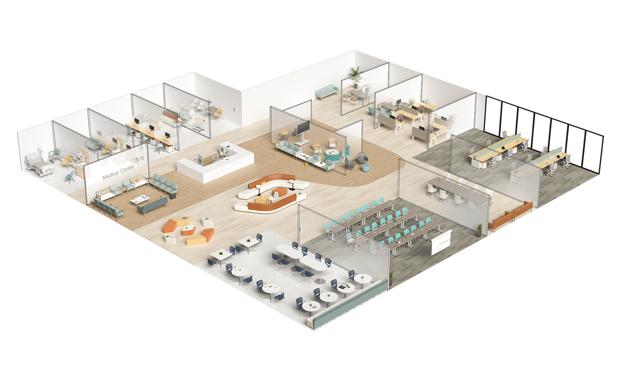 sit on it healthcare floorplan-2125x1266 birds eye view of modern collaborative desking and seating