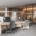 Modern open office with shared desks, computer monitors, task lamps, rolling chairs, and glass-walled meeting rooms.